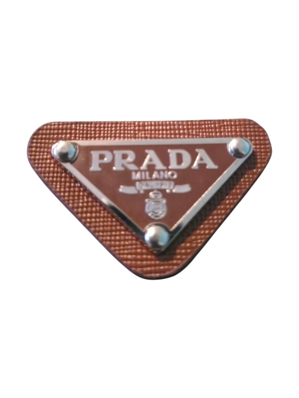 Prada Triangle Patch Designer Metal Charm Vintage Logo Replacement Light Brown